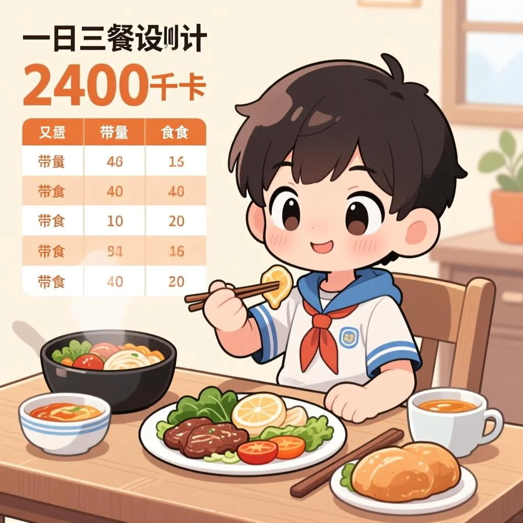 15岁男孩食谱：一日三餐设计原则与2400千卡带量食谱表
